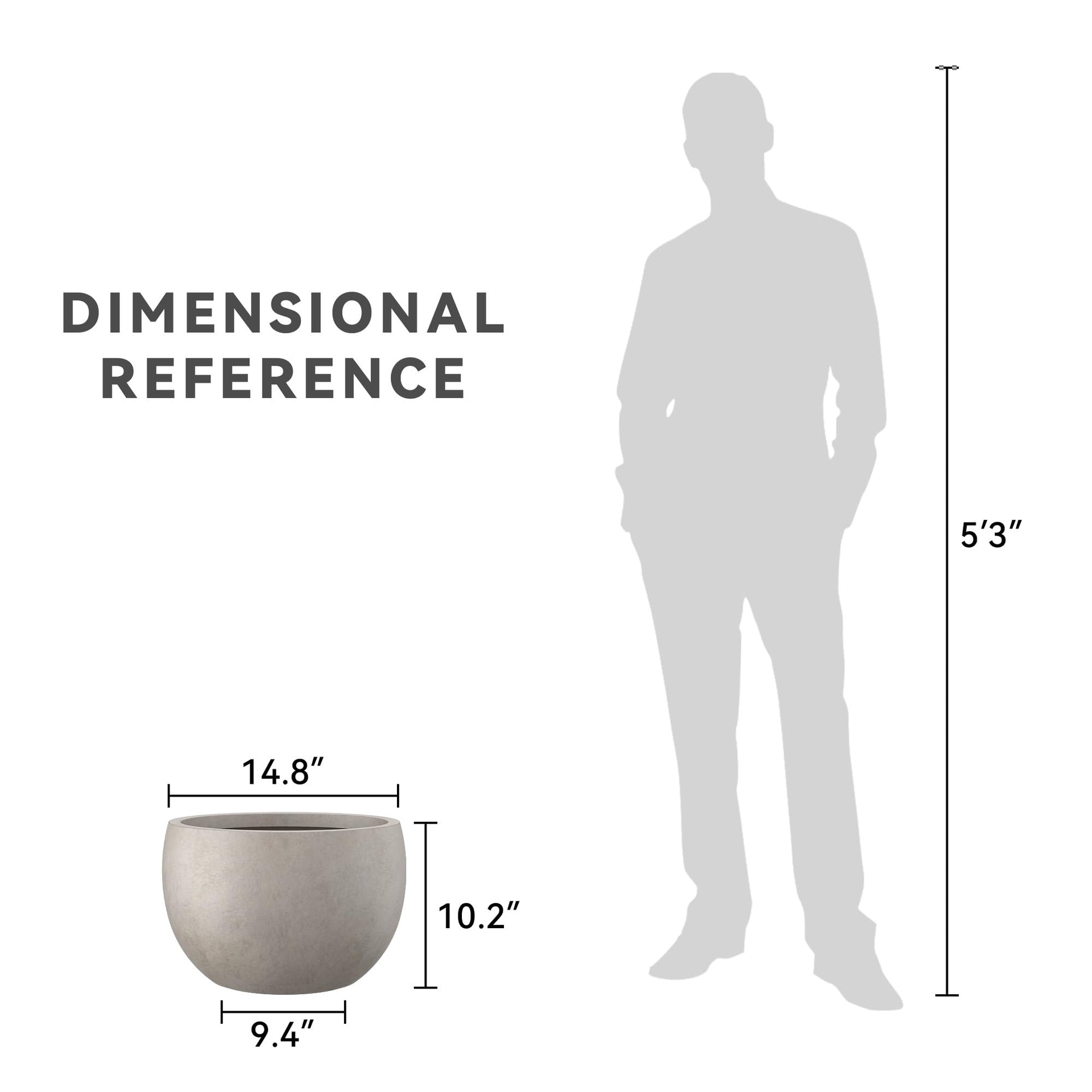 Kante 15.7 Inch Round Concrete Planter Outdoor Drainage Hole