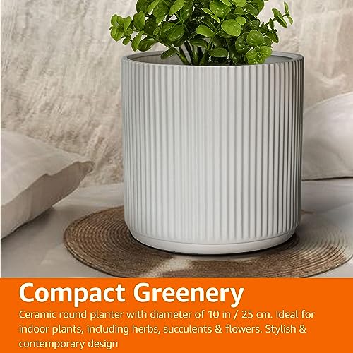 Amazon Basics Fluted Ceramic Round Planter 10 Inch White
