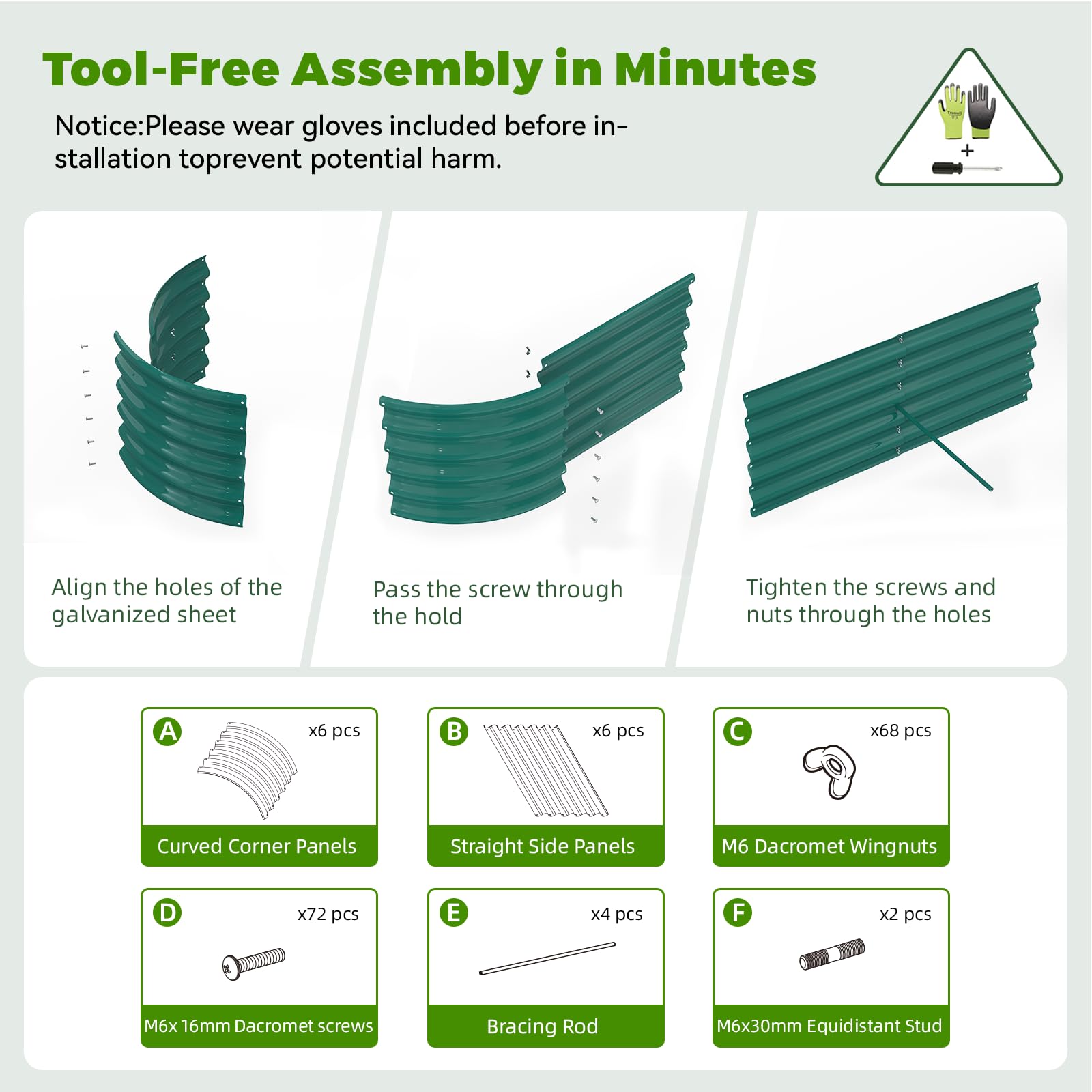 Tramull Galvanized Raised Garden Bed 8x3x1.5 Ft Green