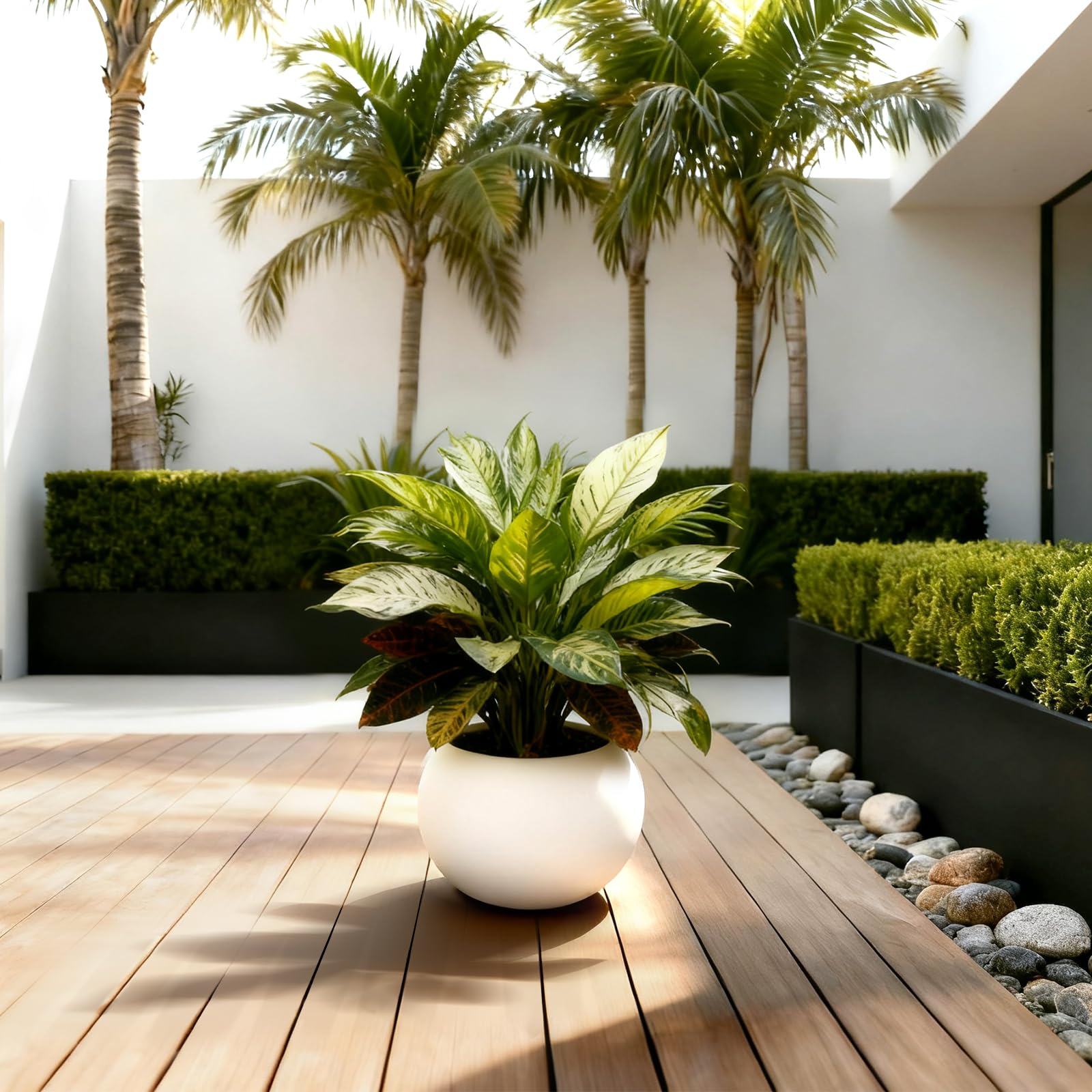 Yaghpy Large Round Planter Beige 13.78in Diameter 11in