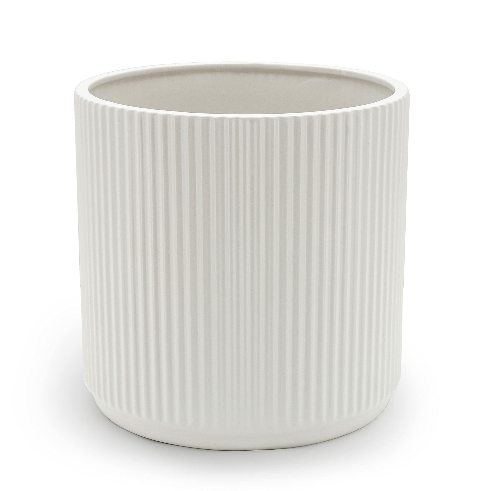 Amazon Basics Fluted Ceramic Round Planter 10 Inch White