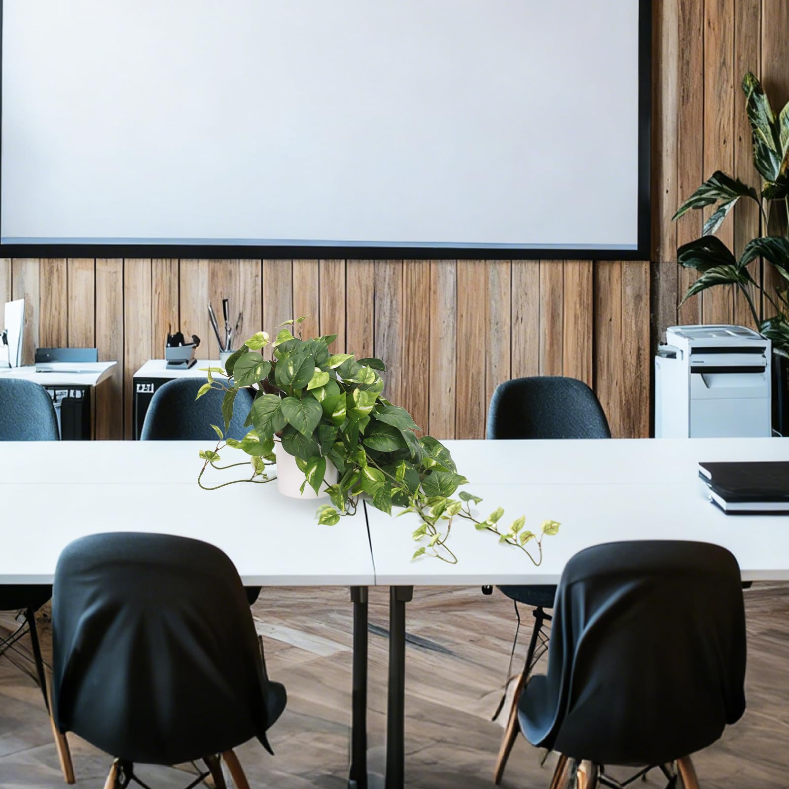 CEWOR 32 Inch Pothos Fake Plant With White Pot Green Decor