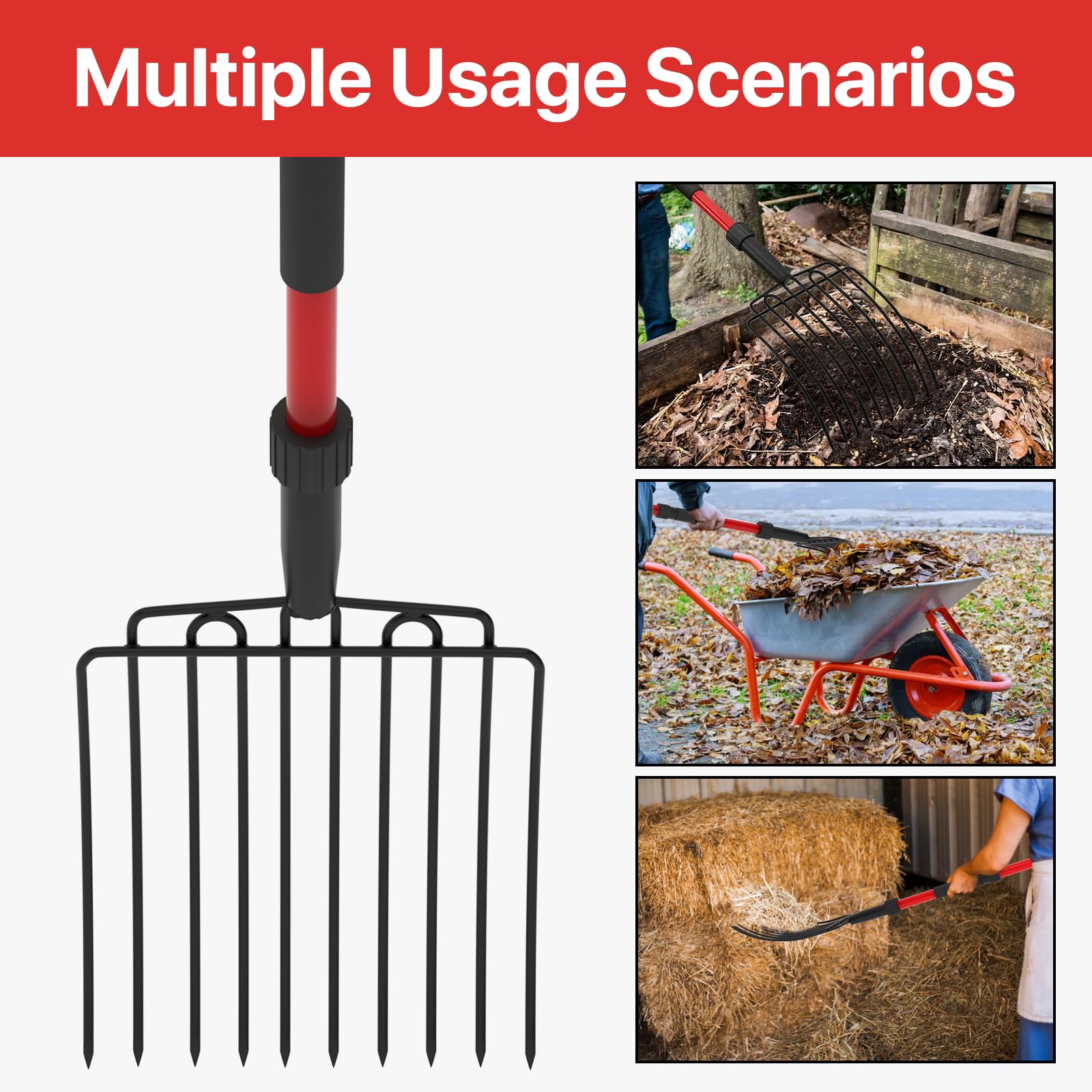 Cosita 44-Inch Red Pitch Fork With 10 Tines Fiberglass