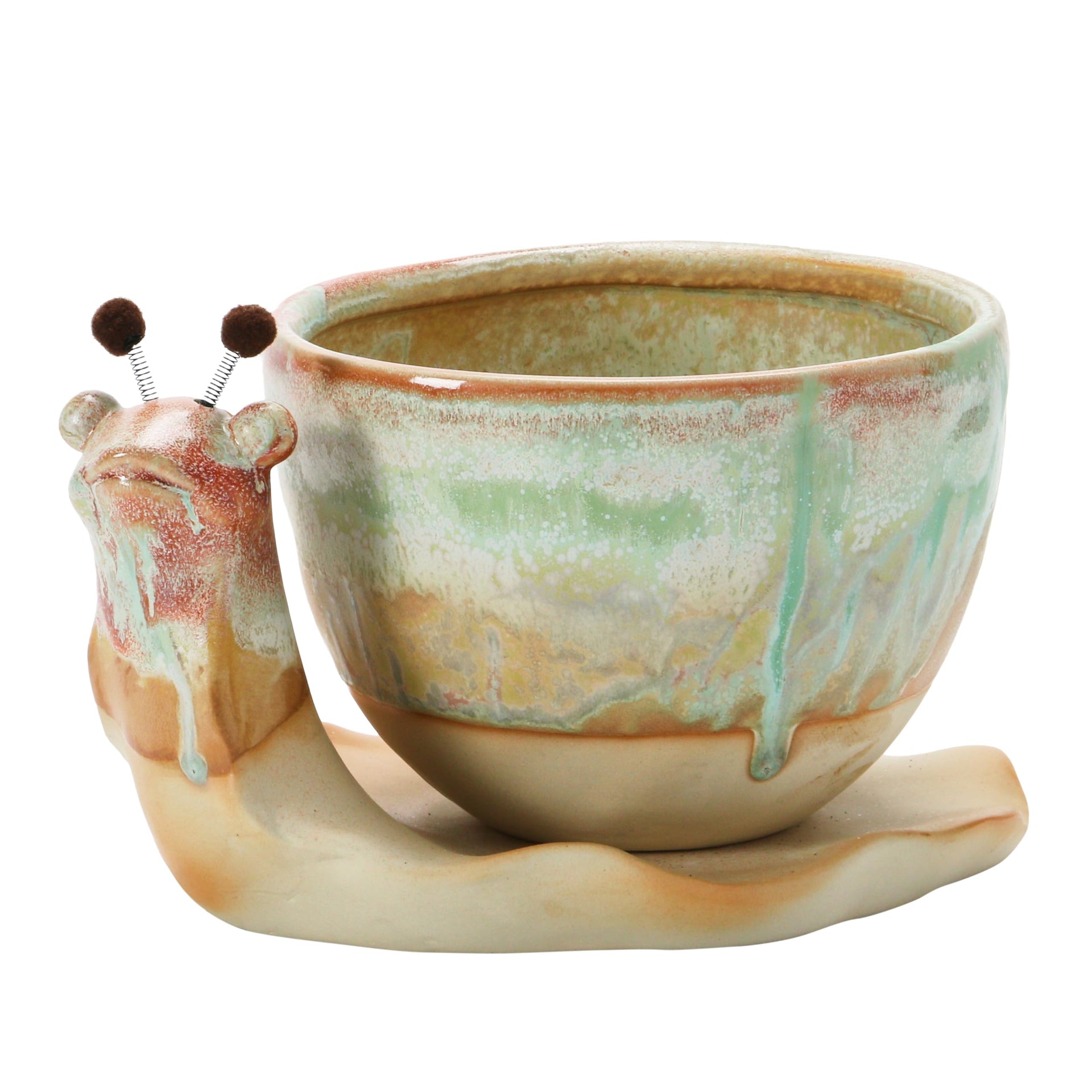 Creative Co-Op Stoneware Snail Planters Set Of 2 Multicolor