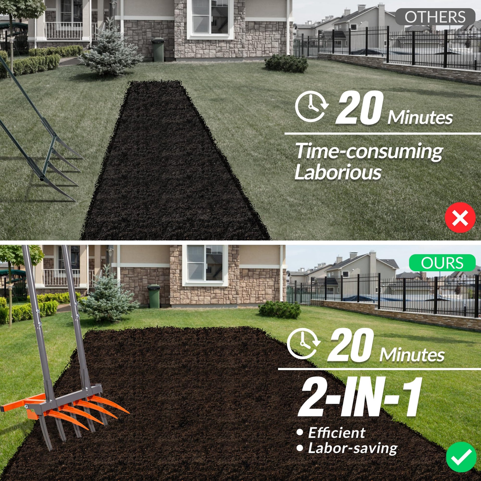 Walensee Broad Fork 9 Tines Orange 38.2in Heavy Duty Handle